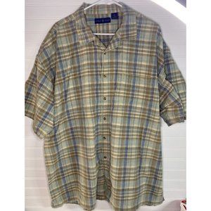 Mens World Island 3XL Polo Style Plaid Short Sleeve Shirt￼